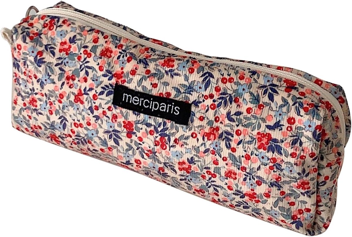 Thijox - Pennenetui Corduroy voor Meisjes en Volwassenen, Esthetisch Etui met Ritssluiting, Bloemmotief, Perfect voor School, Kantoor of Make-up, 20x4