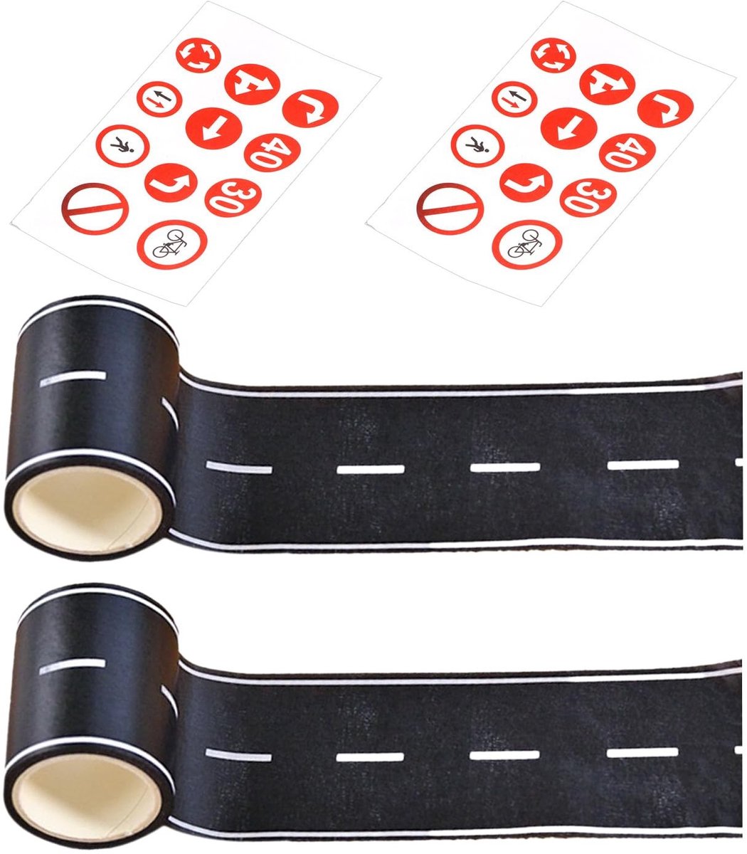 Inovra - verkeersband - speelgoedautostraatband - geschikt voor binnen en buiten - verkeersbordstickers - duurzame papierkwaliteit - 2 rollen van...