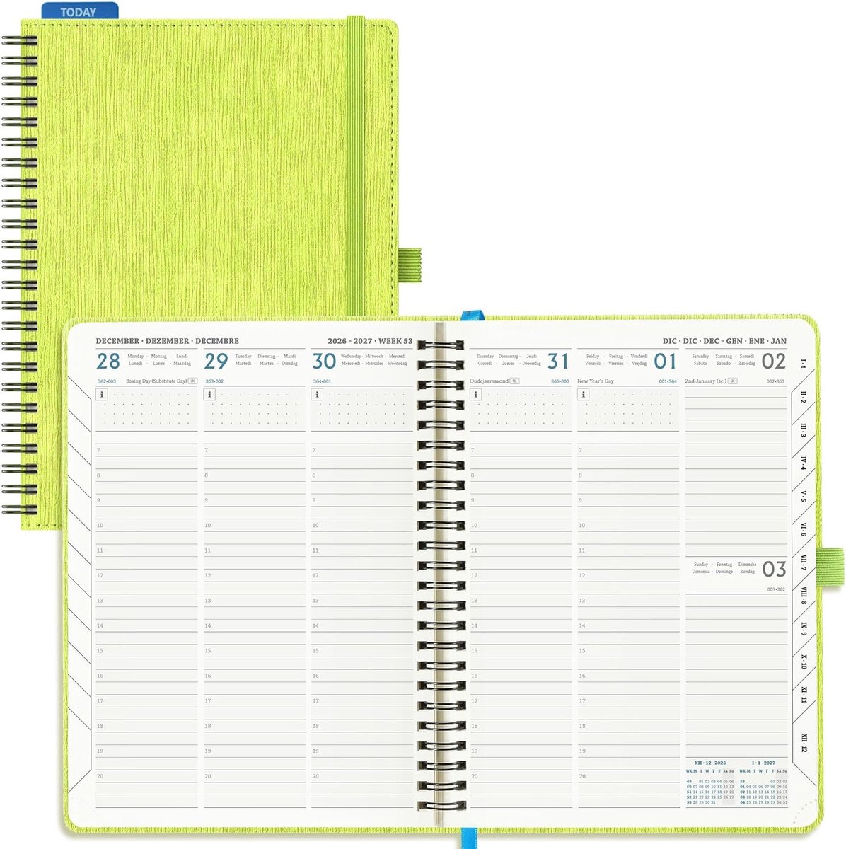 SnelShoppen - Agenda 2026 2027 A5 Weekagenda - Verticaal 18 Maanden Planner - Schoolagenda Appelgroen - Zachte PU-Leren Spiraal - 80 Grams Papier - 21