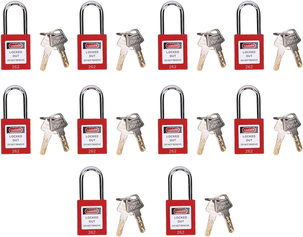 10-delige Lockout Tagout Slot Set met Rood Veiligheids Hangslot, Automatische Pop-up Beugel en Anti-Fraude Sluitmechanisme voor Veiligheidsmaatregelen