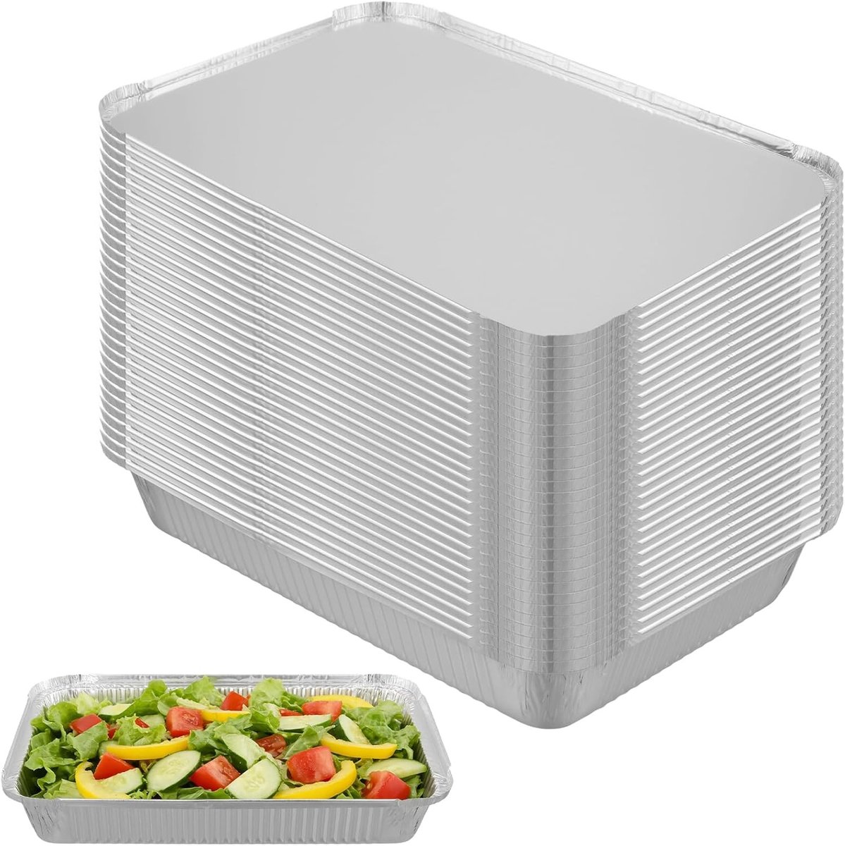 30 Stuks Aluminium Folie Bakvormen met Deksel, 2250ml Grote Voedselcontainers voor Afhaalmaaltijden, Bakken en Koken, 31.5 x 21.5 x 5cm