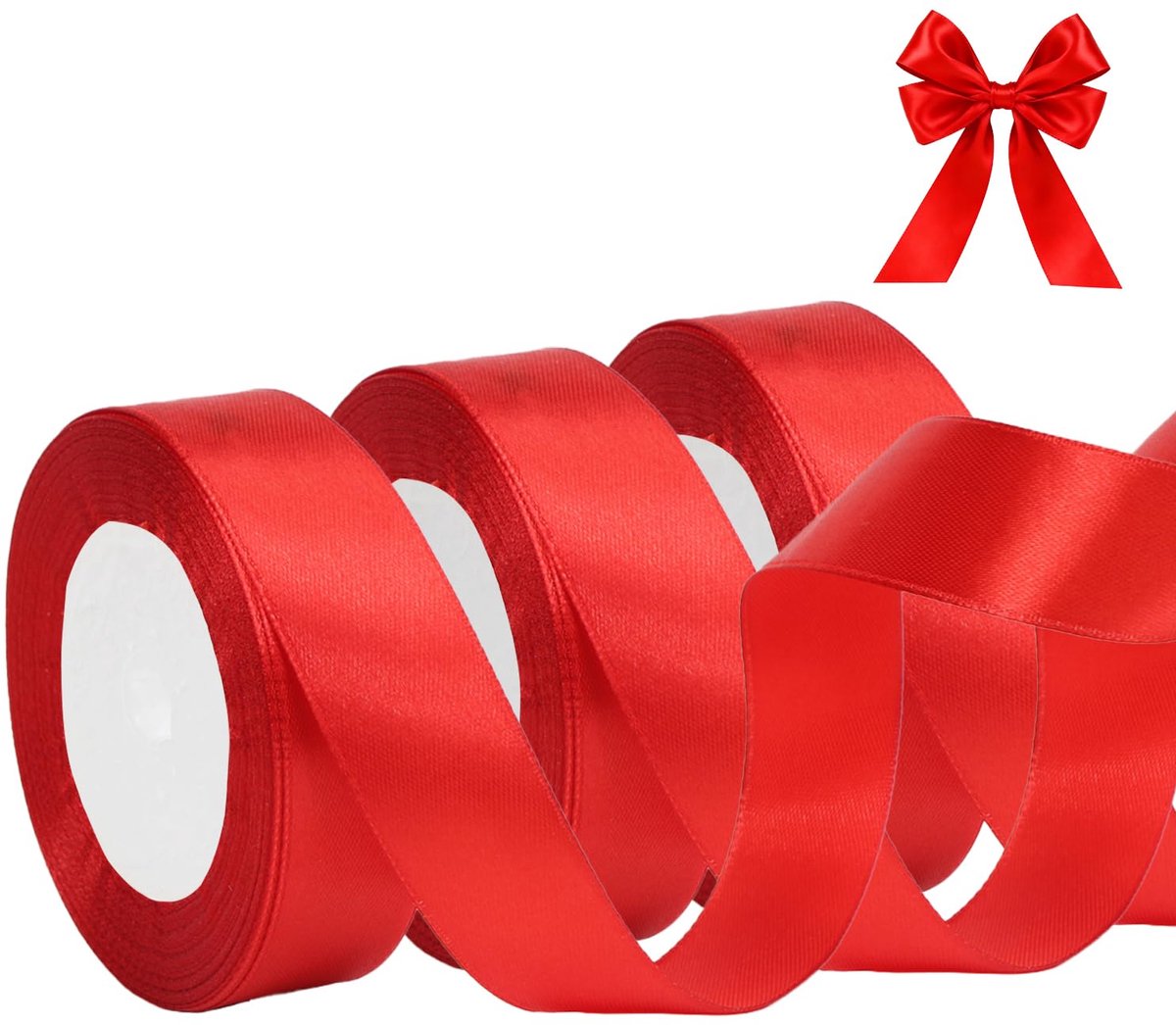 rood, 25 mm, 66 m satijnen lint, breed, cadeaulint, stof, rood lint voor Kerstmis, geschenkverpakking, doop, verjaardag, bruiloft, decoratie