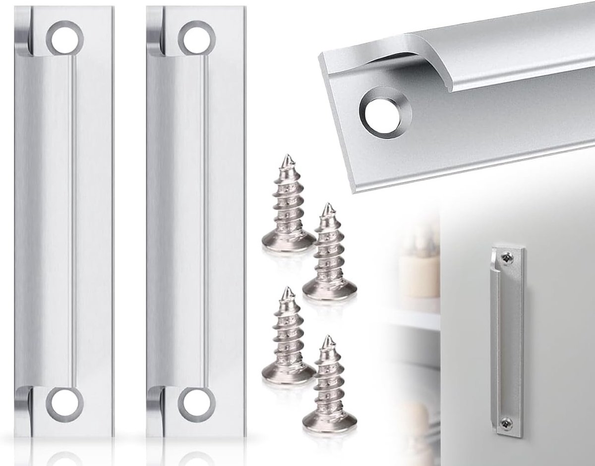 Set van 2 Balkon Deuropeners van Aluminium, Geschikt voor Schuifdeuren en Kasten met Inclusief Schroeven (Zilver)