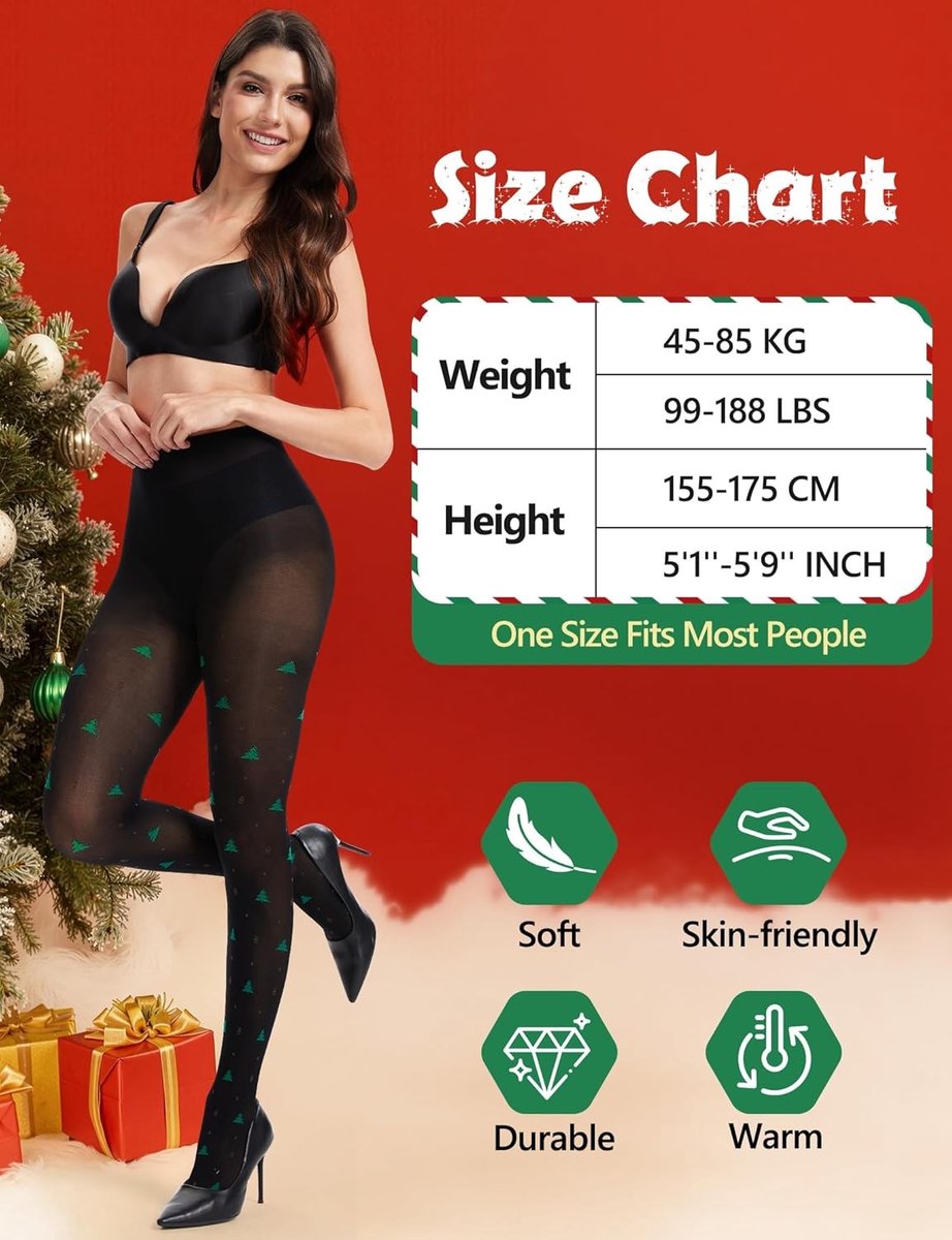 Dames Kerstpanty's 60 Denier Zwart met Gegradueerde Compressie voor Plus Size en Curvy Figuren, Perfect voor Feestdagen en Comfortabel Draagplezier