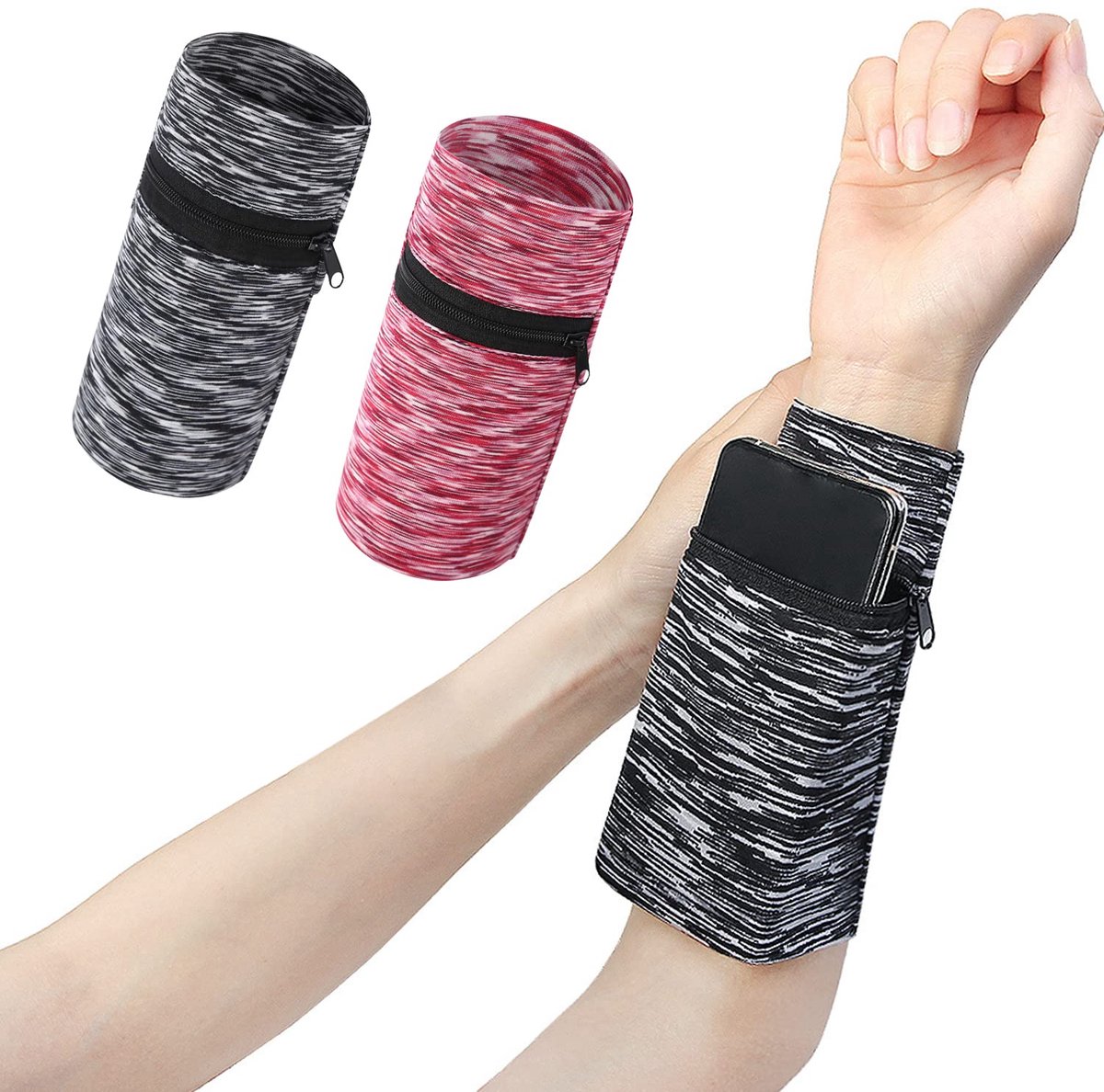 2 stuks polstas, armband-portemonnee, polstas met ritssluiting, looparmtas, type wisselsleutel, multifunctionele opbergtas (L)