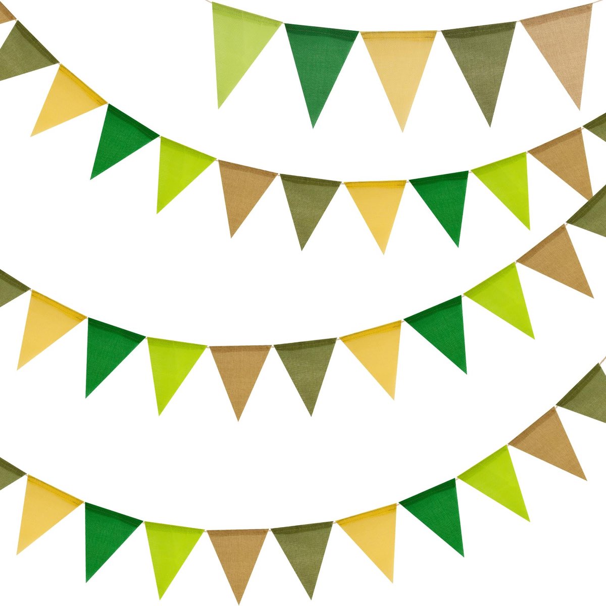 12 M Saliegroene Vlaggetjesslinger - 3 Stuks Jute Slinger - 36 Vintage Linnen Imitatie Vlaggetjes Voor Kinderkamer, Tuin, Feest