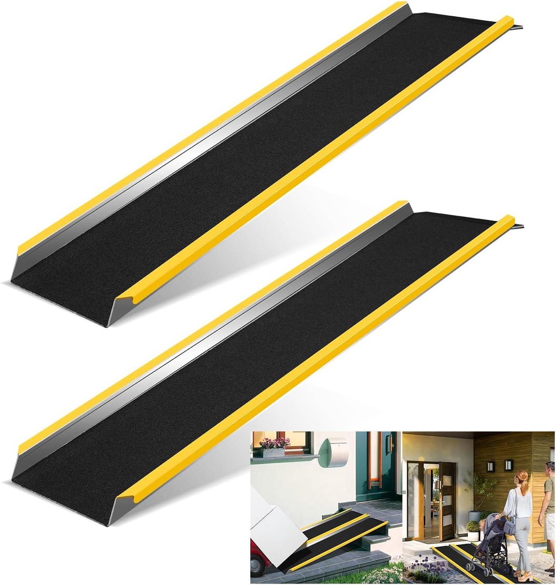 Oprijplaten Set - Laadhellingen Aluminium - Voertuigen Laden - Antislip Oppervlak - 600 kg Draagvermogen - Zwart Geel