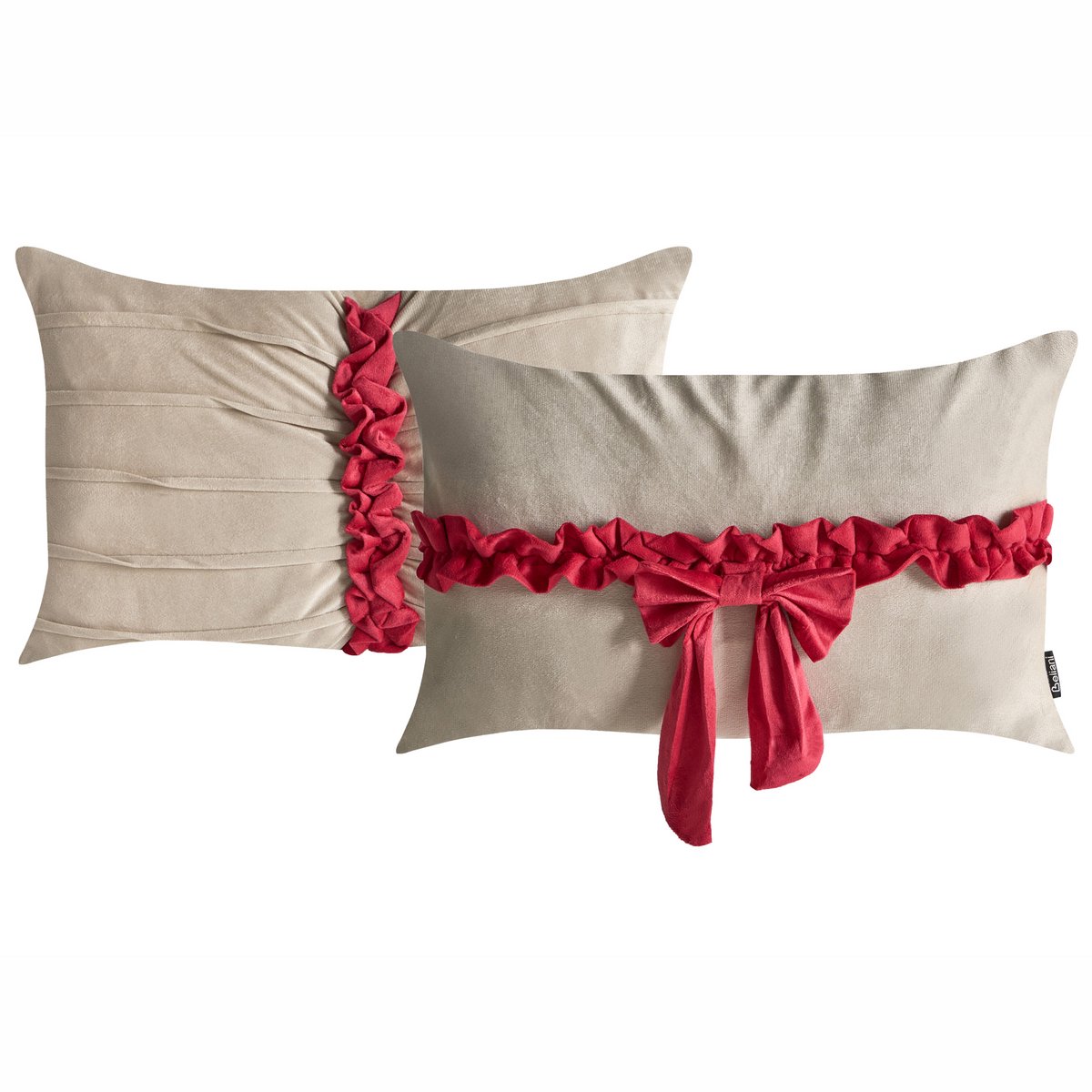 Beliani BELLE - Sierkussen set van 2 - Taupe/Rood - Fluweel Beige