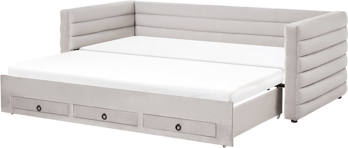 MEUDON - Onderschuifbed met lades - Grijs - 90 x 200 cm - Fluweel