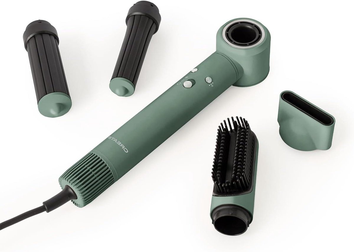 Luchtstyler - Haarstyler Föhn - Professioneel Haar Stijlen - 5-in-1 Opzetstukken - 1300 W - Groen