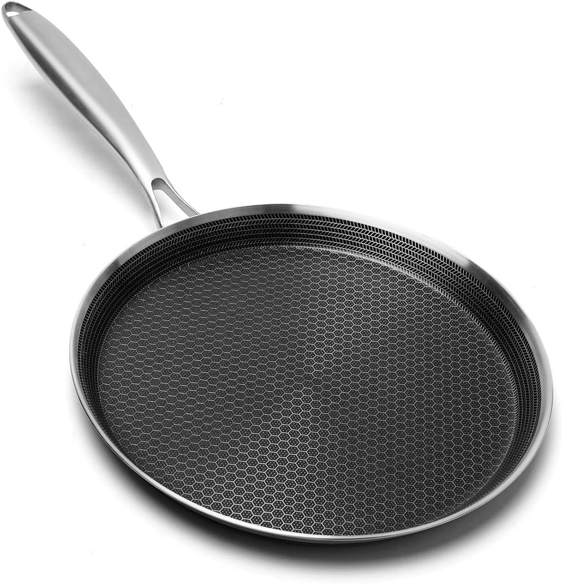 Pannenkoekenpan Roestvrij Staal - Omletpan Koekenpan - Ontbijt Bakken - Honingraat Anti-aanbak - 26 cm - Zilver