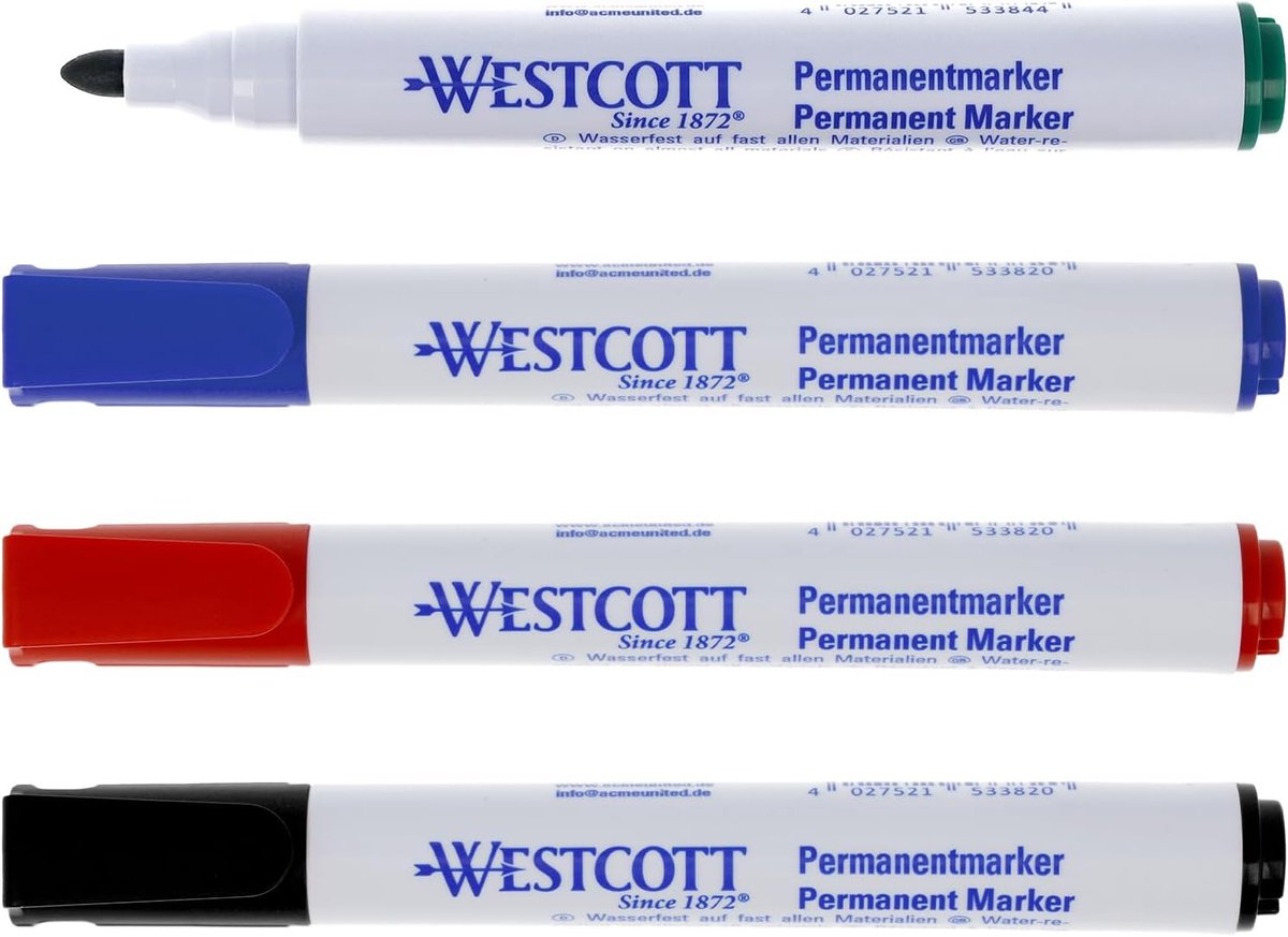 SnelShoppen - Permanente Marker Set 4 Stuks Zwart Rood Blauw Groen | Waterdichte Markeer Stiften | Lichtecht Sneldrogend Veegbestendig | 1,5-3,0 mm Ko