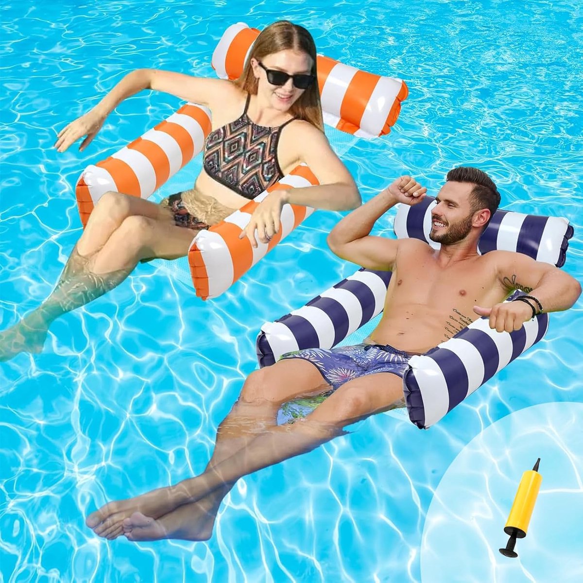 SnelShoppen - Floating Hammock, 4-in-1 Inflatable Pool Mattress Set met Luchtpomp, Zwevend Waterbed voor Strand, Zwembad, Vakantie, Ontspanning, Diepb