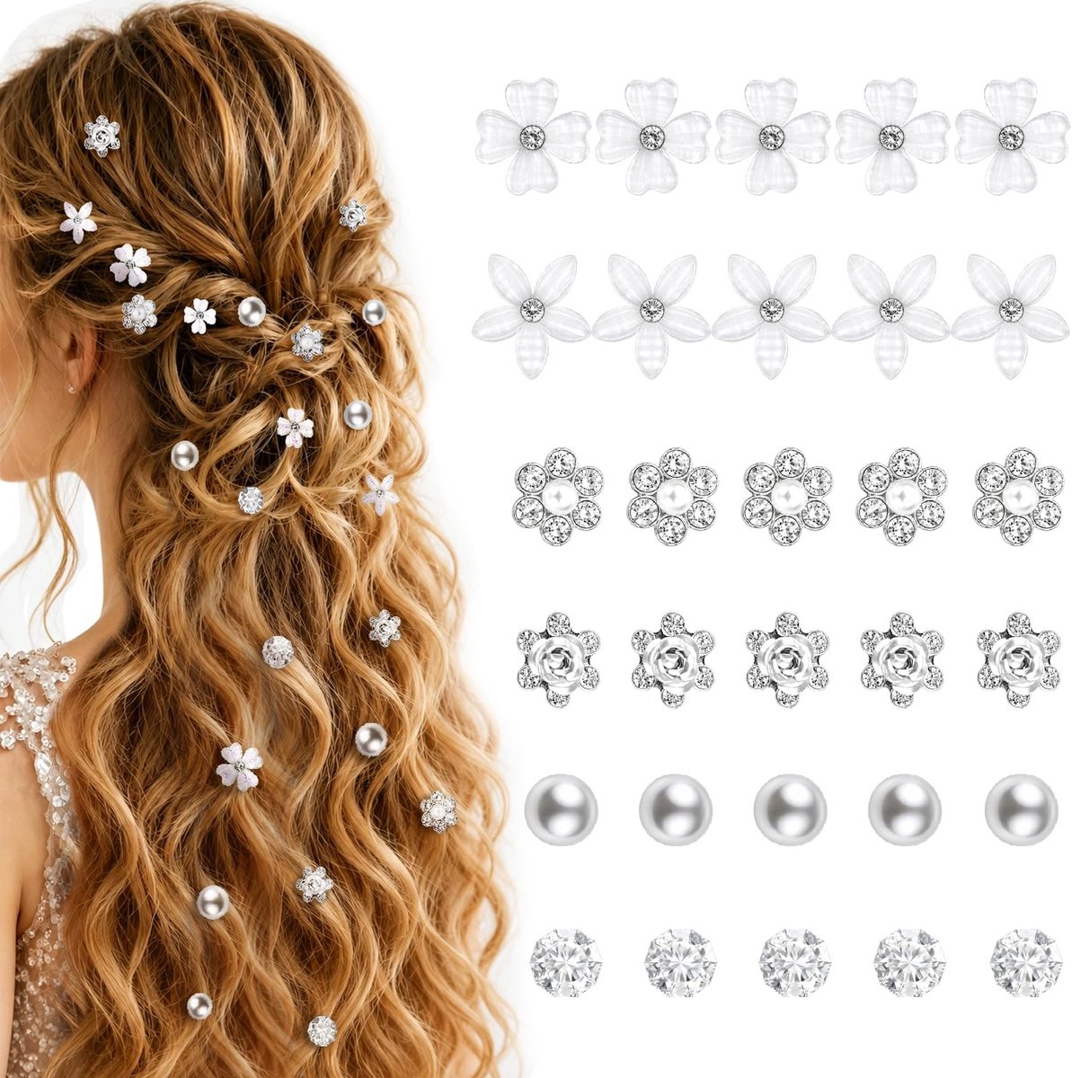 Dailygoods- Haarspelden 30 Stuks - Bloemenboeket/Haarspelden - Strass/Parels - Mini/Schattig - Voor Vrouwen/Meisjes - Dagelijks Gebruik - Haaraccessoires