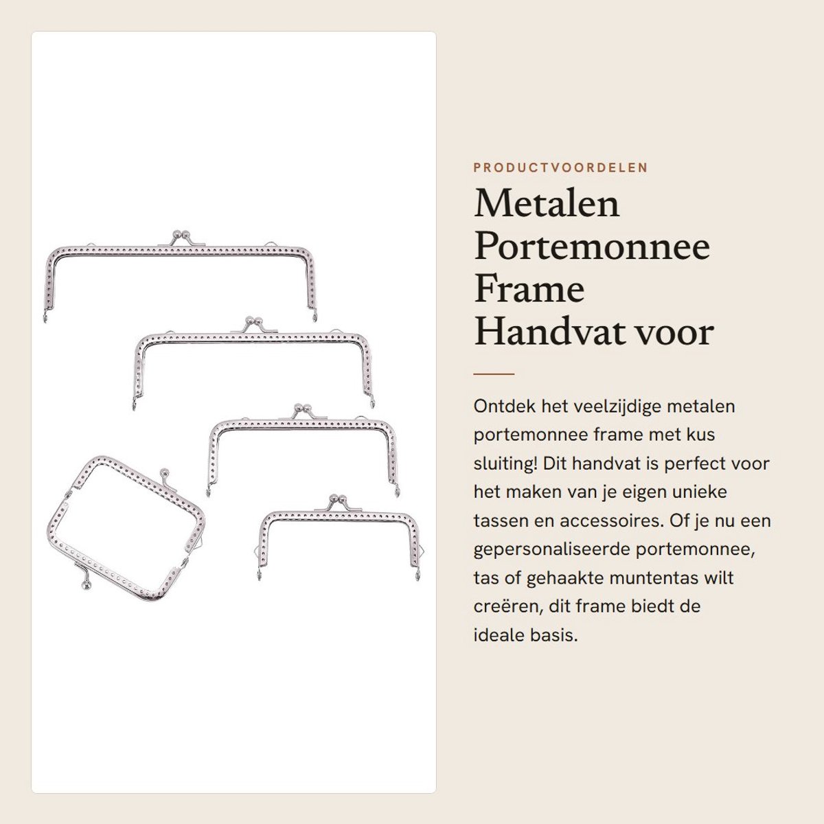 Dailygoods- Portemonnee Frame Metalen Sluiting - Handvat - Clutch Frame - DIY Tas - Mobiele Telefoon Portemonnees - 7,5 x 8,8 cm - Tasframe