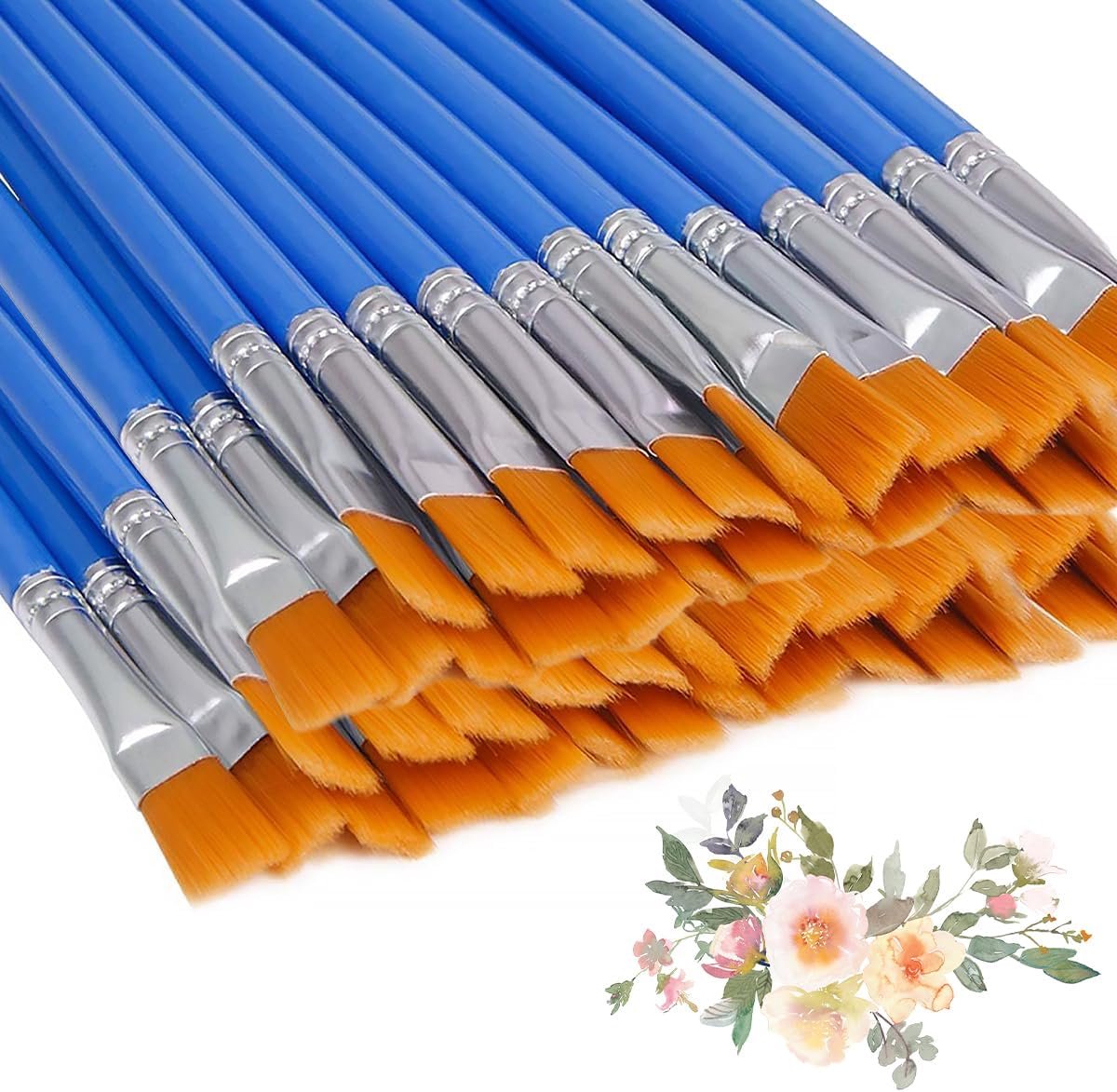 Thijox - Kleine Platte Kwasten Set 60 Stuks - Ronde Platte Penselen 7 mm - Nylon Verfkwasten voor Kunstschilderen en Details - Ergonomische Handgreep