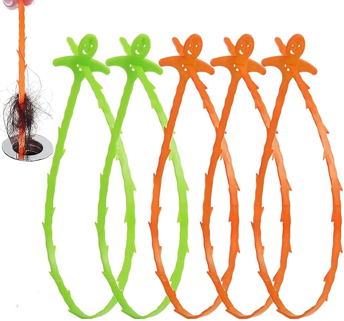 SnelShoppen - Pack van 5 Flexibele Afvoerreinigers Spiralen 50 cm - Herbruikbare Drain Cleaner Sticks voor Huishoudens en Keuken - Eenvoudig Obstakels