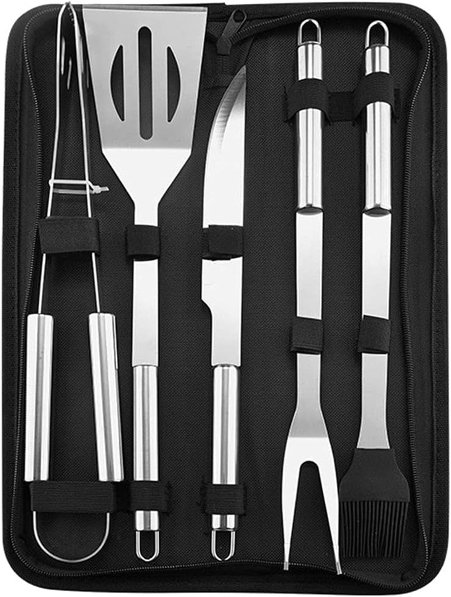Thijox - 5 Stks BBQ Grill Accessoires Set - RVS Barbecue Gereedschap Set voor Outdoor, Camping, Picknick, Roken, Grilling - Roestvrij, Multifunctionee