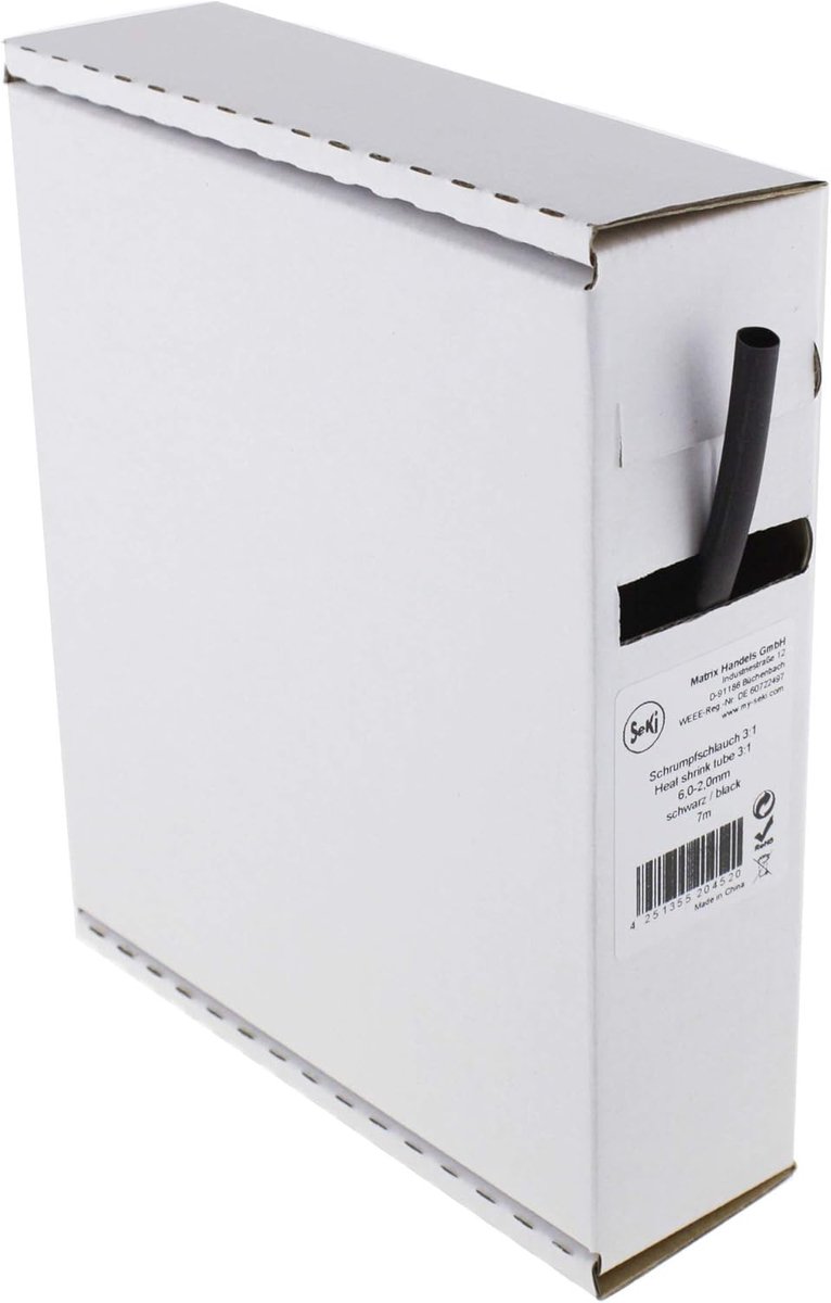 Thijox - Krimpkous Zwart 3:1, 6,0-2,0 mm, 7 Meter - Flexibele Halogeenvrije Polyolefine Krimpkous in Dispenser Box voor Elektrische Toepassingen, Klus