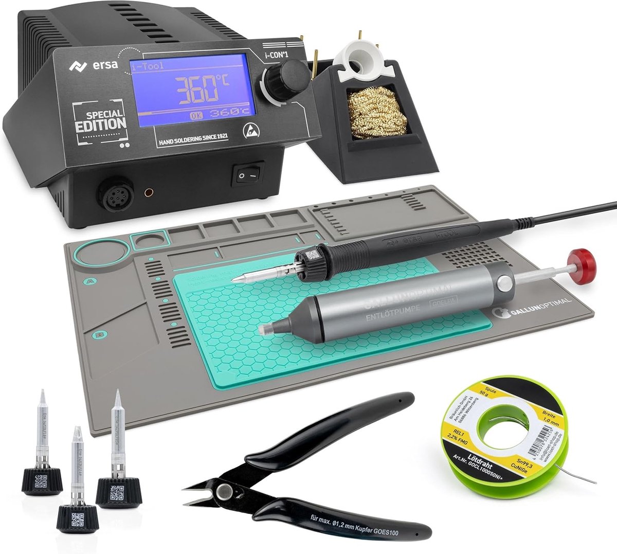 Thijox - Digitaal Soldeerstation ERSA i-CON1 MK2 - 1-kanaals Professioneel Soldeerstation 50-450 °C met 150 W i-TOOL MK2, Antistatische Puntwisseling,