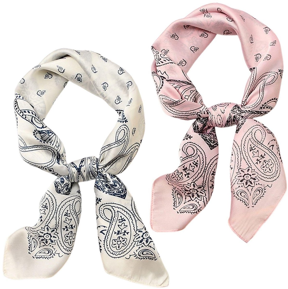 Dailygoods- Sjaal 2-delig - Zijden Sjaal - Bedrukte Sjaal - Elegante Sjaal - Modieuze Sjaal - 70 x 70 cm - Roze/Wit - Halsdoek