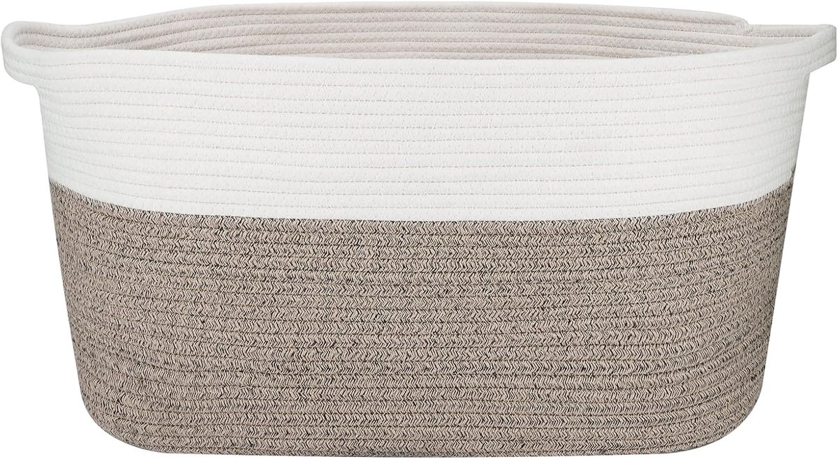 SnelShoppen - Extra Large Woven Cotton Rope Storage Basket 57x38x30cm voor Was, Speelgoed, Kleding - Duurzaam, Wit en Khaki, Ideaal voor Woonkamer en