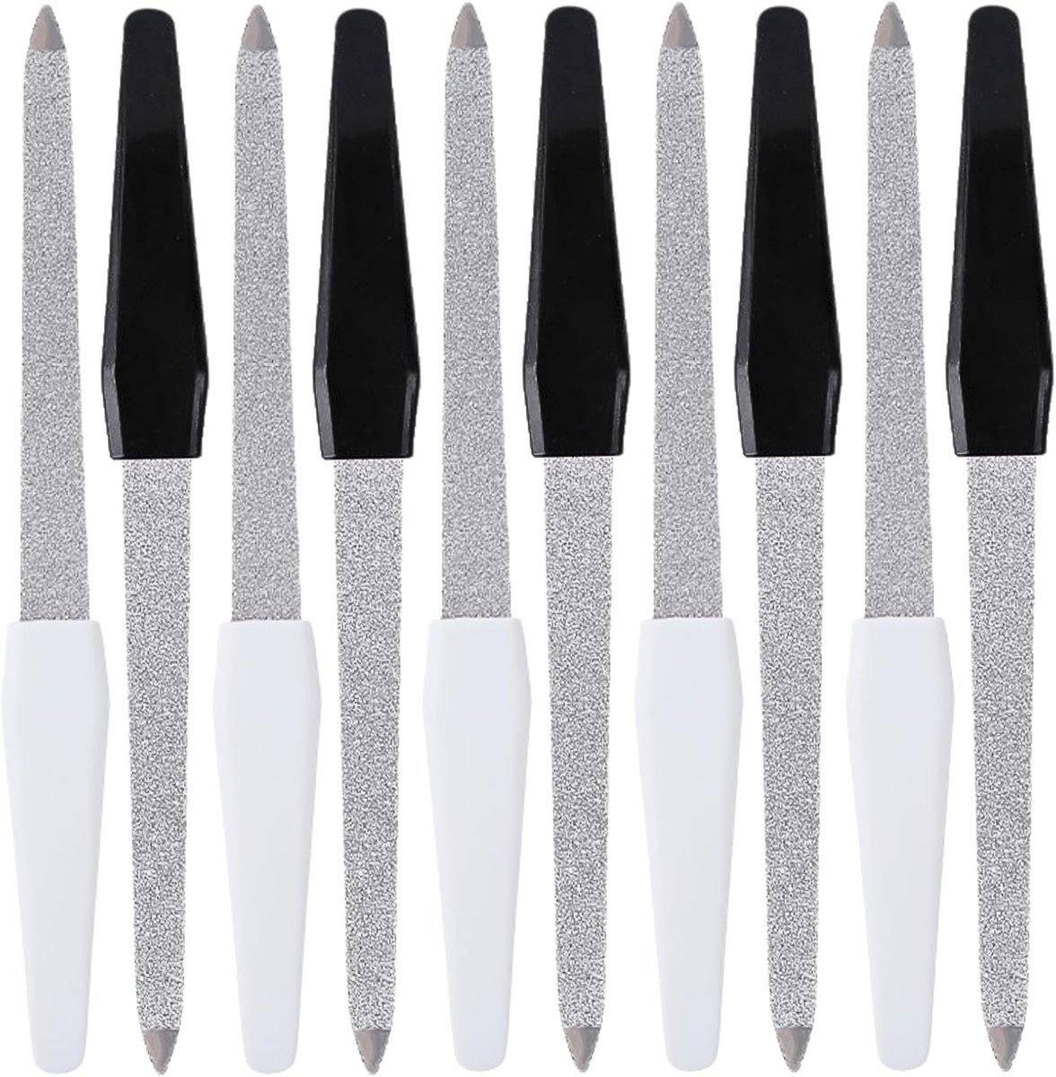 Thijox - 10 Stuks Professionele Nagelvijlen, Herbruikbaar, Metalen Nagelvijl voor Thuis en Salon, 5 Zwart + 5 Wit, 14,8cm x 1,6cm, Ideaal voor Manicur