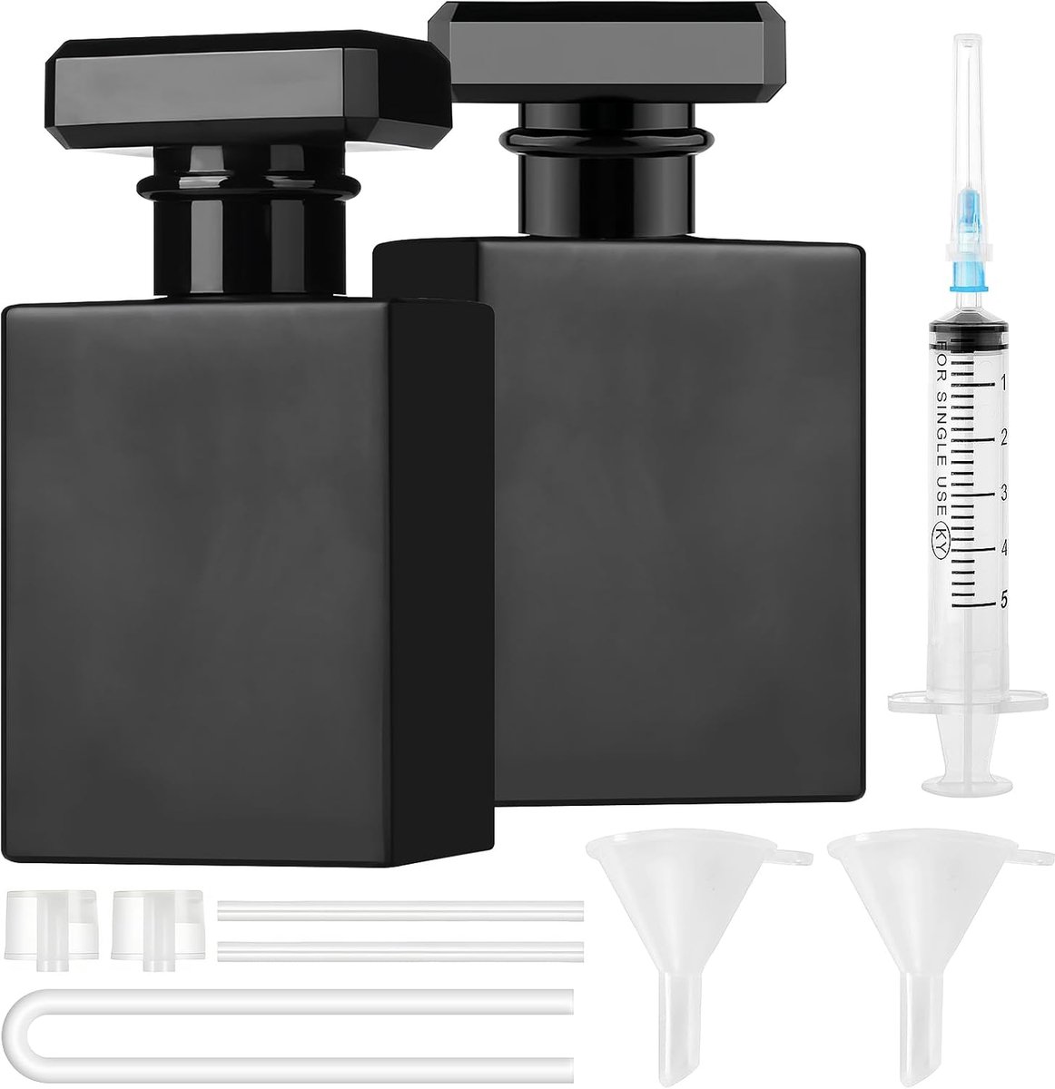 Thijox - 2 Stuks 50ml Lege Parfumverstuiver - Hervulbare Zwart Vierkant Parfumflessen met Zakken voor Reizen, Werk, Afspraken, Glazen Verstuiver Spray
