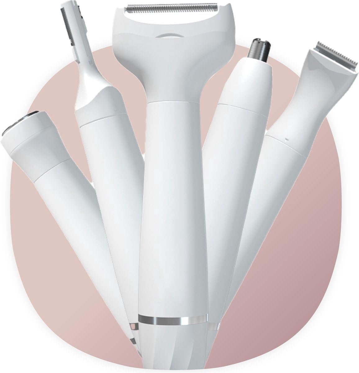 Thijox - Smart-Tech Ladyshave 5-in-1 - Oplaadbaar Ontharingsapparaat - Scheerapparaat voor Bikinilijn, Wenkbrauwen, Neus en Oren - Wit
