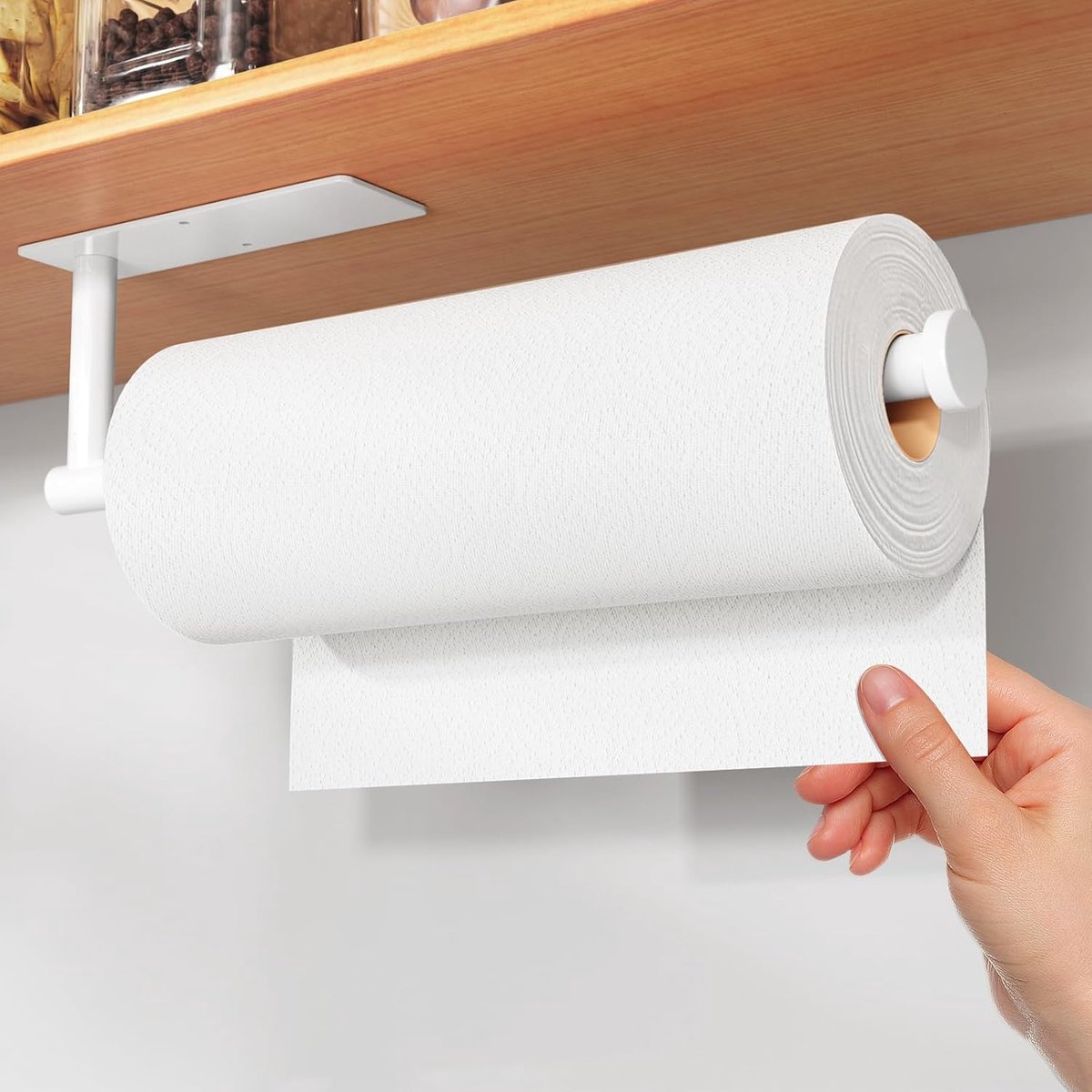 Thijox - Keukenrolhouder onder kast, zelfklevend of boorbaar, roestvrij staal SUS304, wandmontage, wit, perfect voor keuken, badkamer, en meer