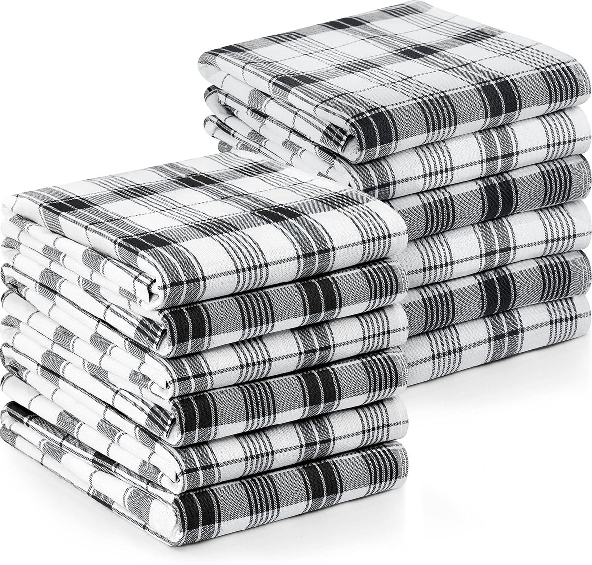 SnelShoppen - Keukenhanddoeken Set 12 Stuks - 100% Ringgesponnen Katoen - Super Absorberend Vaatdoeken voor Keuken, Bar en Thee - Zwart en Wit - 38 x