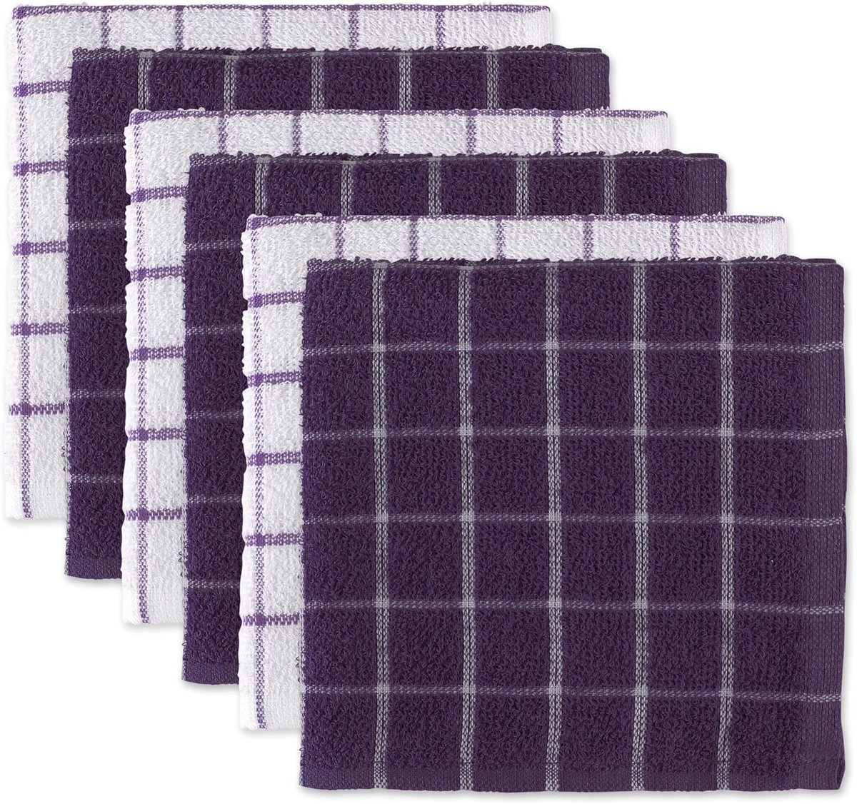 Thijox - Set van 6 Badstof Keukendoeken 100% Katoen Ultra Absorberend 12x12 cm Aubergine, Machinewasbaar, Vensterpaneel Ontwerp, Ideaal voor Dagelijks