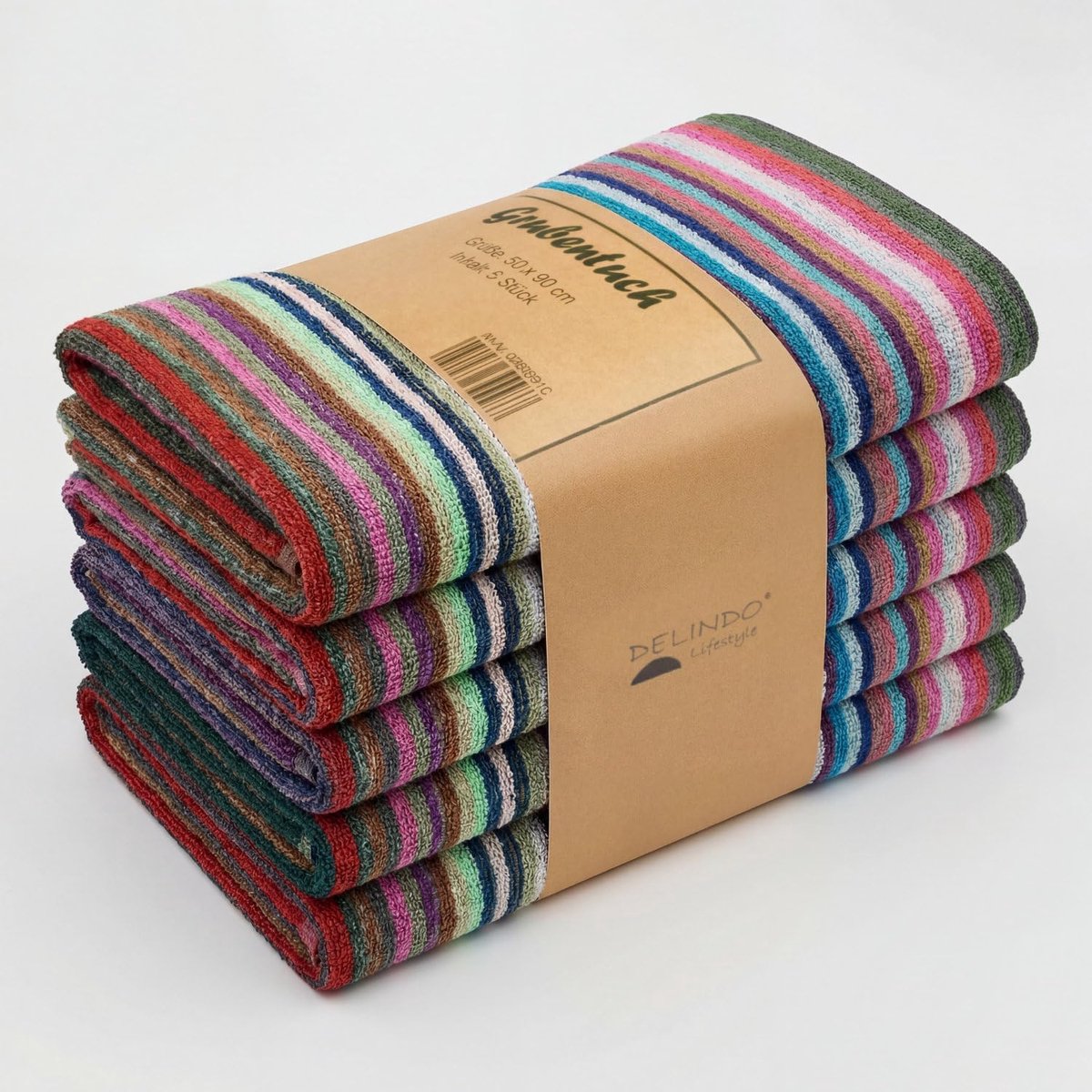 Thijox - Set van 5 Wasdoeken van 100% Katoen met Kleurrijke Strepen, Theedoeken 50 x 90 cm, Ideaal voor Keuken en Huishoudelijk Gebruik