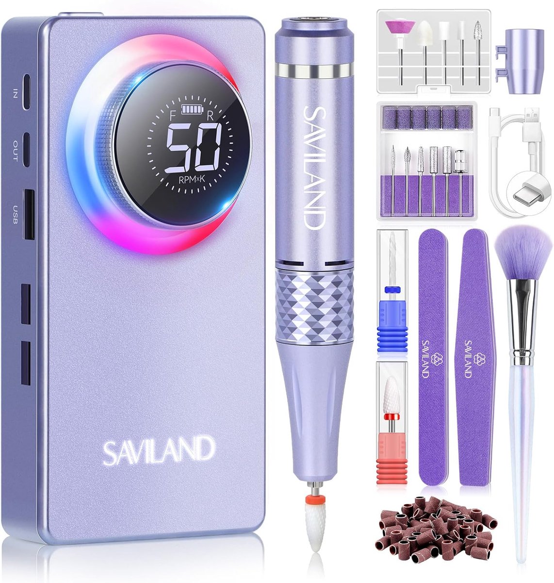 SnelShoppen - Elektrische Nagelboormachine 50.000 RPM met 6000 mAh, 13 Boren en Uniek Omgevingslicht voor Manicure en Pedicure, Geschikt voor Acrylnag