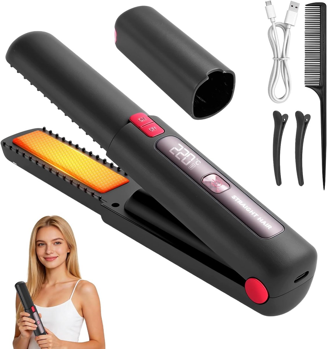 Thijox - Draadloze Stijltang - Mini Reisstijltang met 4500 mAh Accu, 6 Temperatuurstanden (160-220 °C), USB-C Oplaadbaar, Keramische Coating voor Alle
