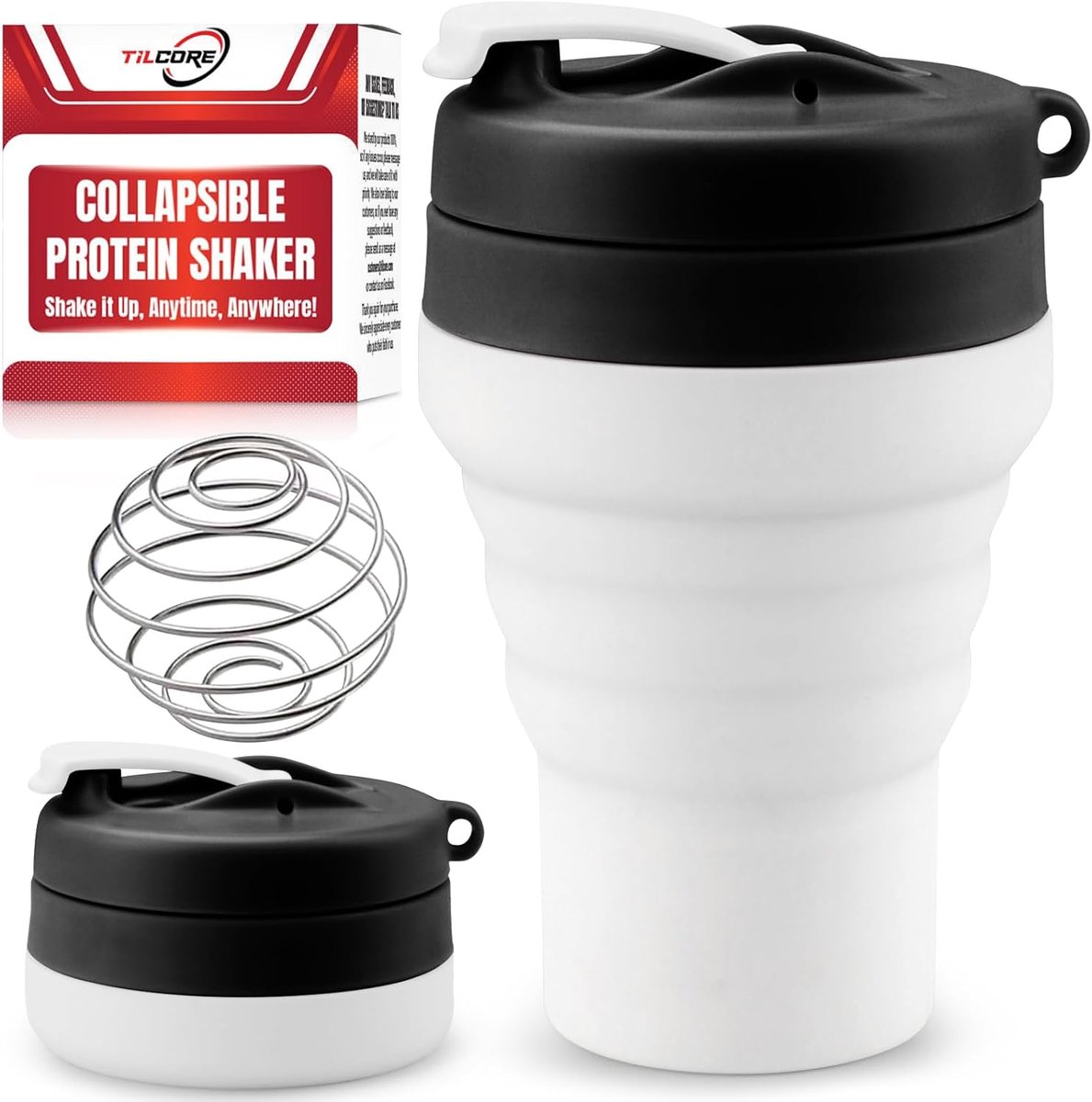 Thijox - Opvouwbare Proteïne Shaker & Waterfles 600 Ml - Lekvrij Deksel, Herbruikbare Siliconen Shakebeker met Mengbal voor Sporters en Reizigers - Pe