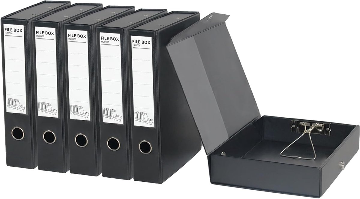 SnelShoppen - 6 Stuks Archiefdozen met Pincet, Rug 65 mm, Zwart | Documentenopslag A4 voor Kantoor en Thuis