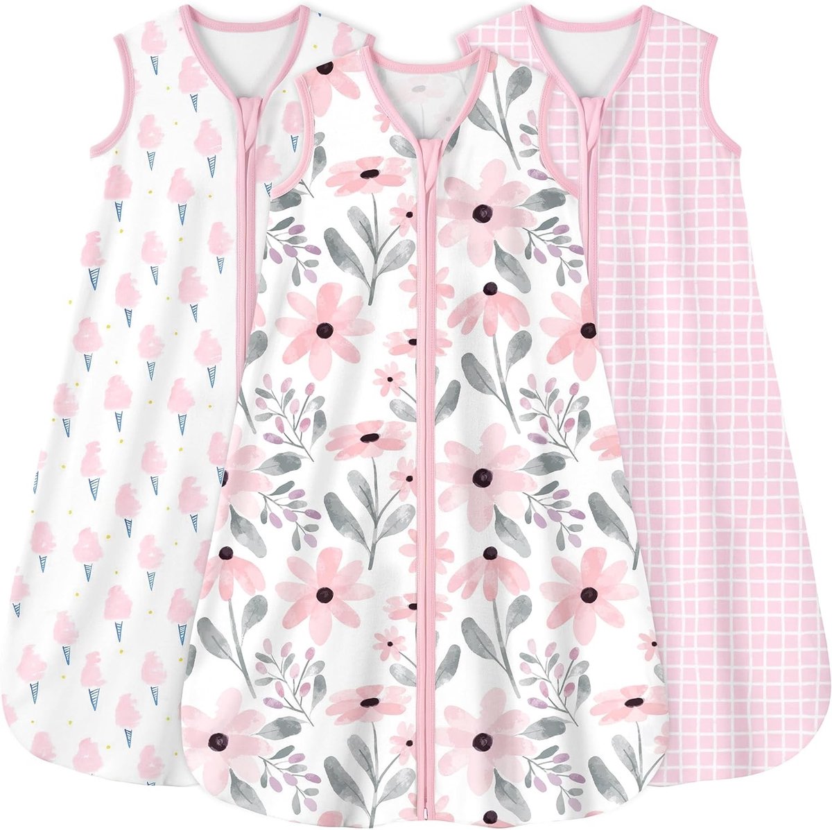 Baby Slaapzak 3-Pack voor 12-18 Maanden - 0.5 TOG 100% Katoen, Draagbare Dekens voor Pasgeborenen en Peuters in Roze Bloemen Design