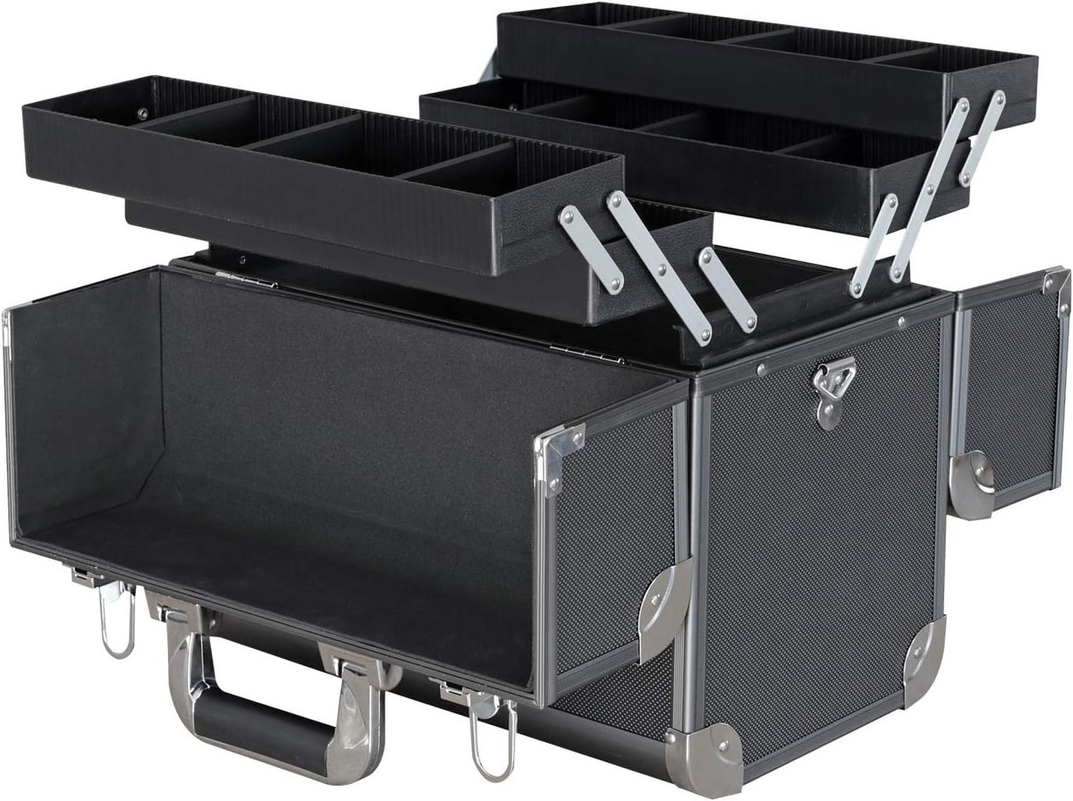 Thijox - Aluminium Gereedschapskoffer Leeg - Viskoffer met Scheidingswanden - 36,5x35x22 cm - Zwart - Ideaal voor Gereedschap, Hobby, Reizen en Outdoo