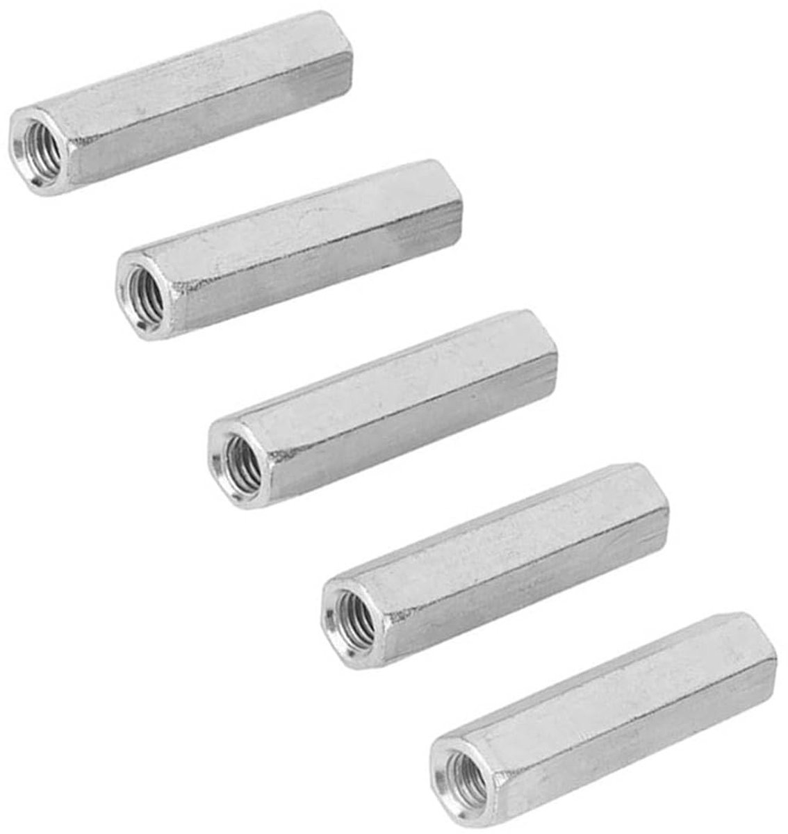 Set van 5 M8 x 50mm lange hexagonale moeren met schroefspacers van verzinkt koolstofstaal voor stevige bevestiging en duurzaamheid
