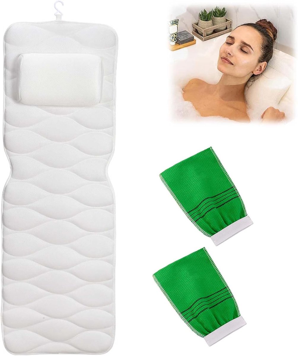 SnelShoppen - Volledig Lichaam Badkussen met Hoofdkussen, Ergonomisch Badkussen met Antislip Zuigcups, Geschikt voor Hot Tub en Thuis Spa, Ultra-Zacht