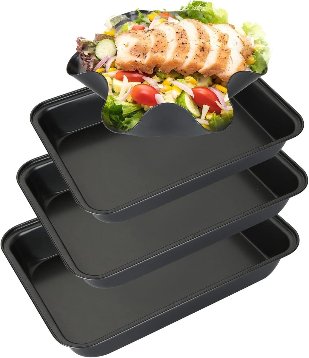 Set van 3 Rechthoekige Ovenschalen met Antiaanbaklaag en Tortillavorm - Ideaal voor Bakken, Koken en Gratineren in Diverse Maten