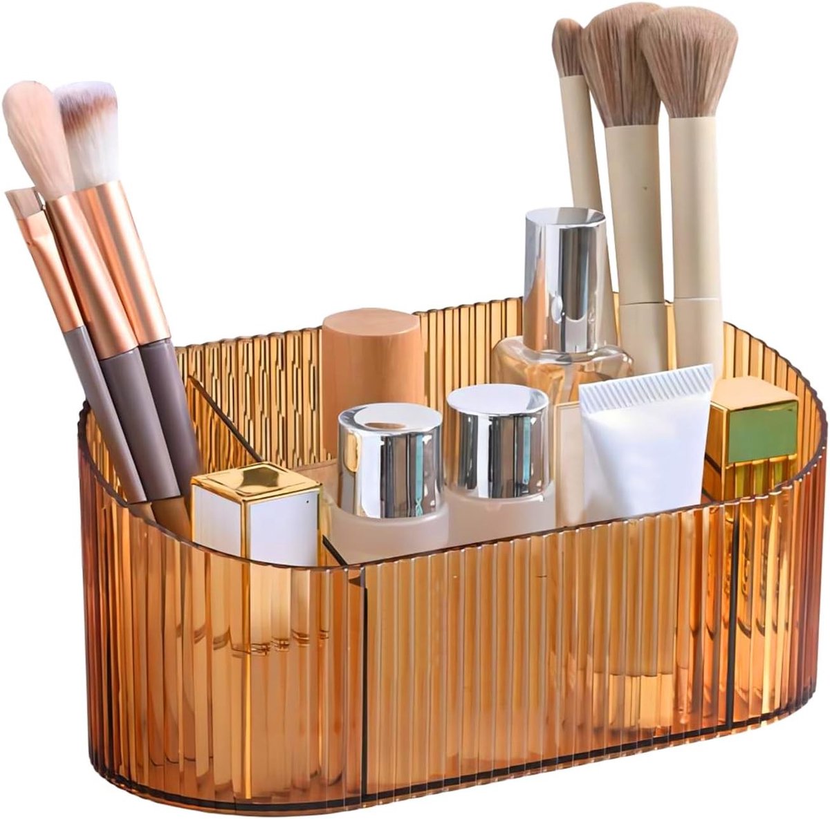 Grote Capaciteit Make-up Borstelhouder met 5 Slots, Vintage Gestreepte Organizer voor Make-up, Ideaal voor Vanity Decor en Badkameropslag