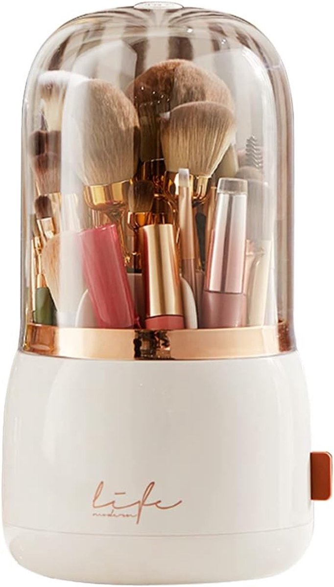 360 Graden Draaiende Make-up Organizer met Stofdichte Deksel - Acryl Opslag voor Lippenstift, Oogschaduw en Make-upkwasten voor Badkamer en Slaapkamer (Wit)