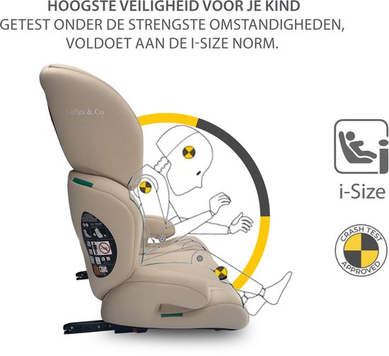 Liefjes & Co Moveup Autostoel - i-Size - Groep 2/3 (100–150 cm) Memory Foam - Afstelbare hoofdsteun - Booster - Beige van Liefjes & Co — afbeelding 2