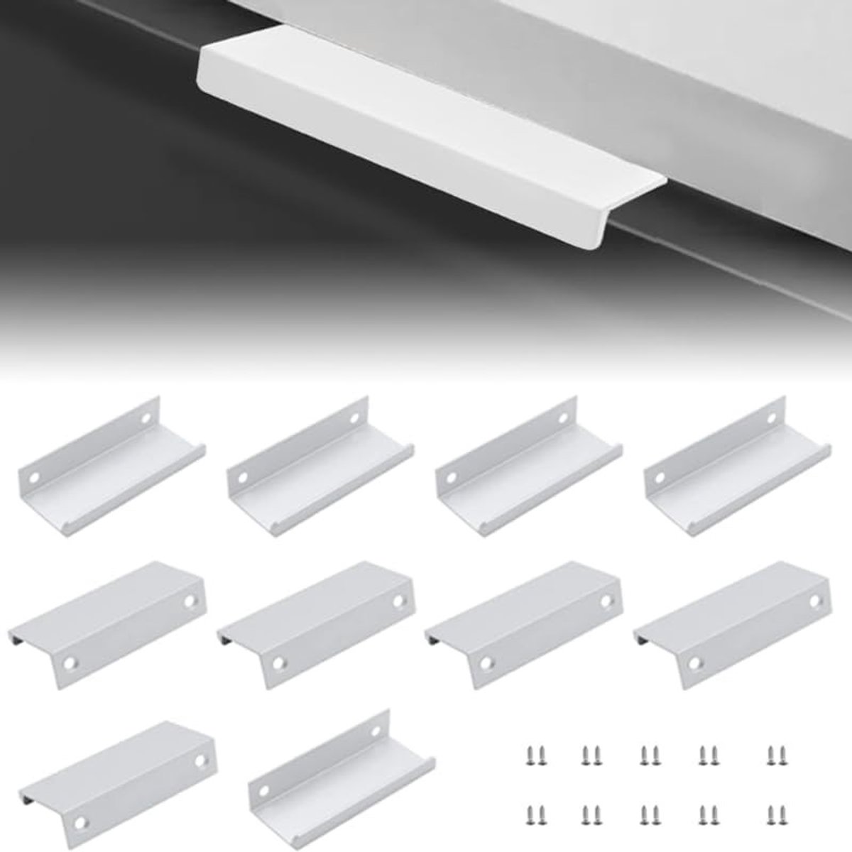 Verchroomde Kastgrepen, 10 Stuks, Verborgen Handgrepen 80mm voor Keuken- en Slaapkamermeubels, Aluminium Deurgrepen voor Kasten en Lades