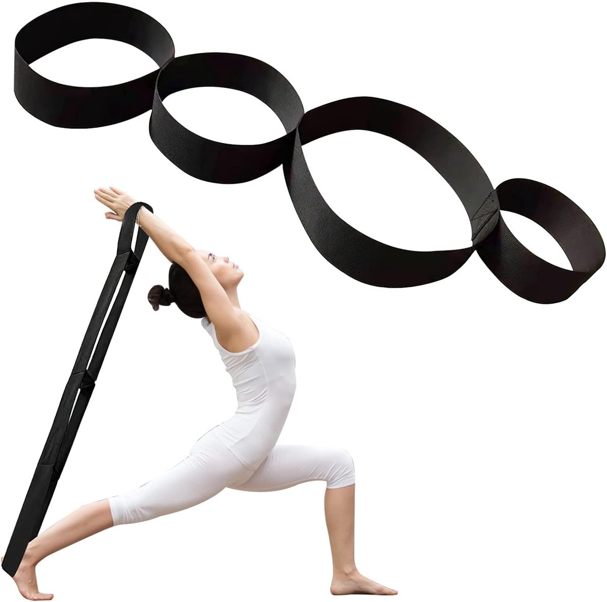 Yoga Band met 4 Loops - Stretchband voor Yoga, Pilates en Fascia Training, Duurzame 100% Katoenen Oefenband van 96 cm voor Pijntherapie en Flexibiliteit