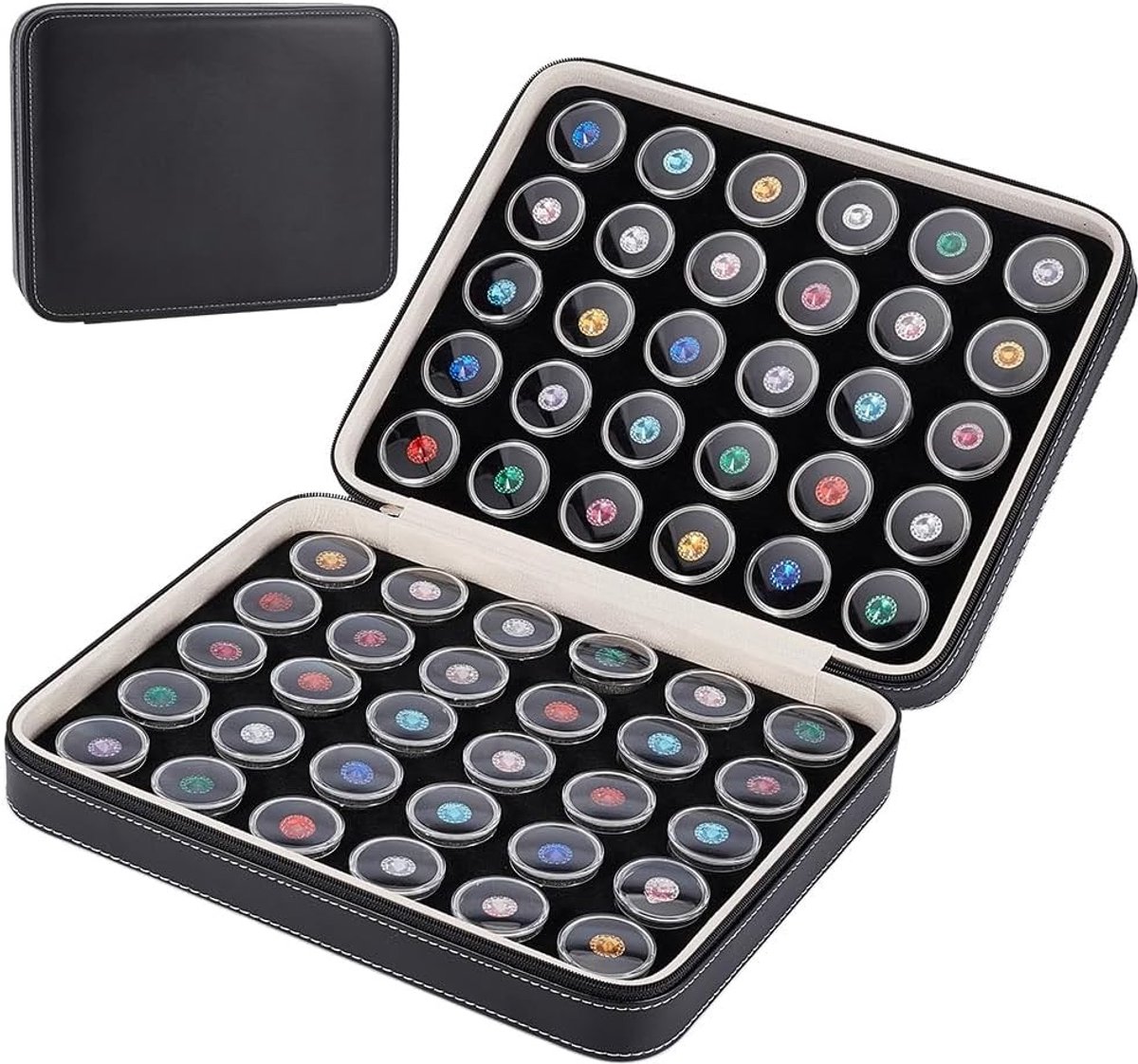 60 Stuks Zwarte Plastic Gemstenen Potten, 32x17mm Sluitbare Opbergdoos voor Edelstenen met Schuiminzet, Verzameling Display Tray voor Losse Diamanten en Kristallen