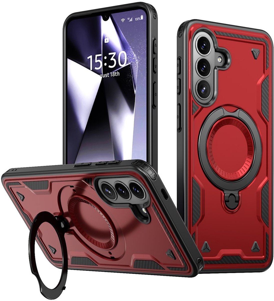 Coverup Hoesje - Geschikt voor Samsung Galaxy A57 Hoesje - Coverup Armor Back Cover met MagSafe Compatible Kickstand - Rood