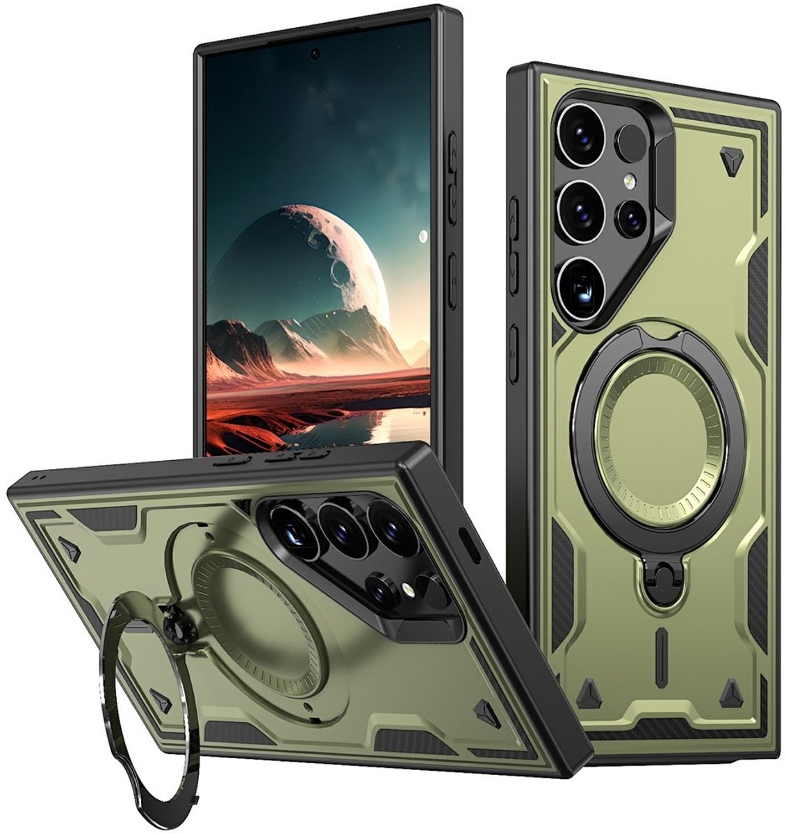 Coverup Hoesje - Geschikt voor Samsung Galaxy S25 Ultra Hoesje - Coverup Armor Back Cover met MagSafe Compatible Kickstand - Groen